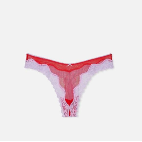 Victoria's Secret Tease Mesh Lace Trim High Leg Low Rise Thong Panty Size M New - Picture 1 of 7
